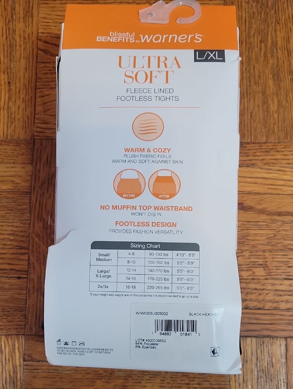 Warner's Ultra Soft Fleece-Lined Footless Tights Blissful Benefits Size L/XL - Picture 3 of 4